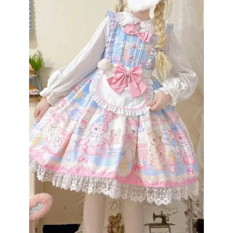 CyKawaii لوليتا الكشكشة المئزر بروتيل فستان الحبيب الأميرة الكرتون الطباعة القوس حيوية جرلي لولي فستان قصير CHJ368455