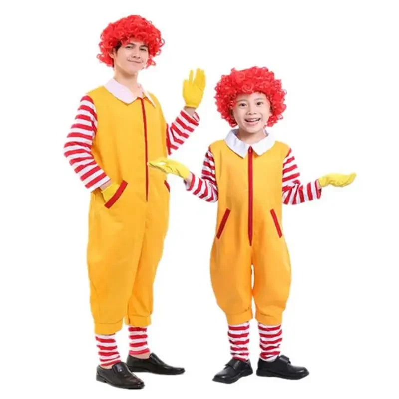 Halloween Christmas Cosplay Parent-Child Clown Costume Props Party Stage Performance Fastfood Yellow Clothing for Kids