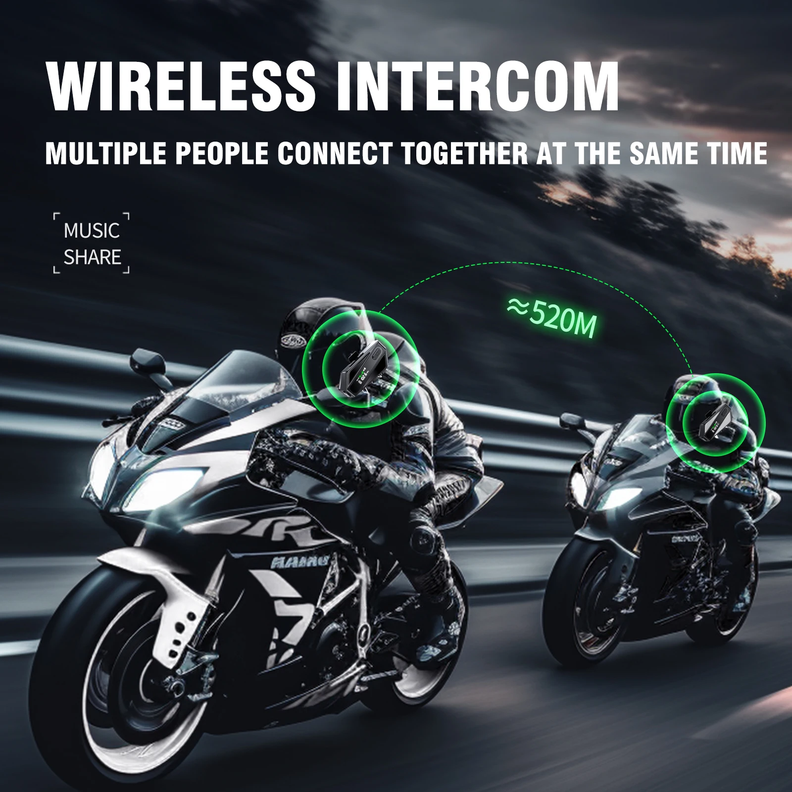 1/2PC C6 Motorcycle Helmet Bluetooth Intercom Headset AI Distance Led Lighting FM Voice CVC Noise Reduction IPX5 Waterproof