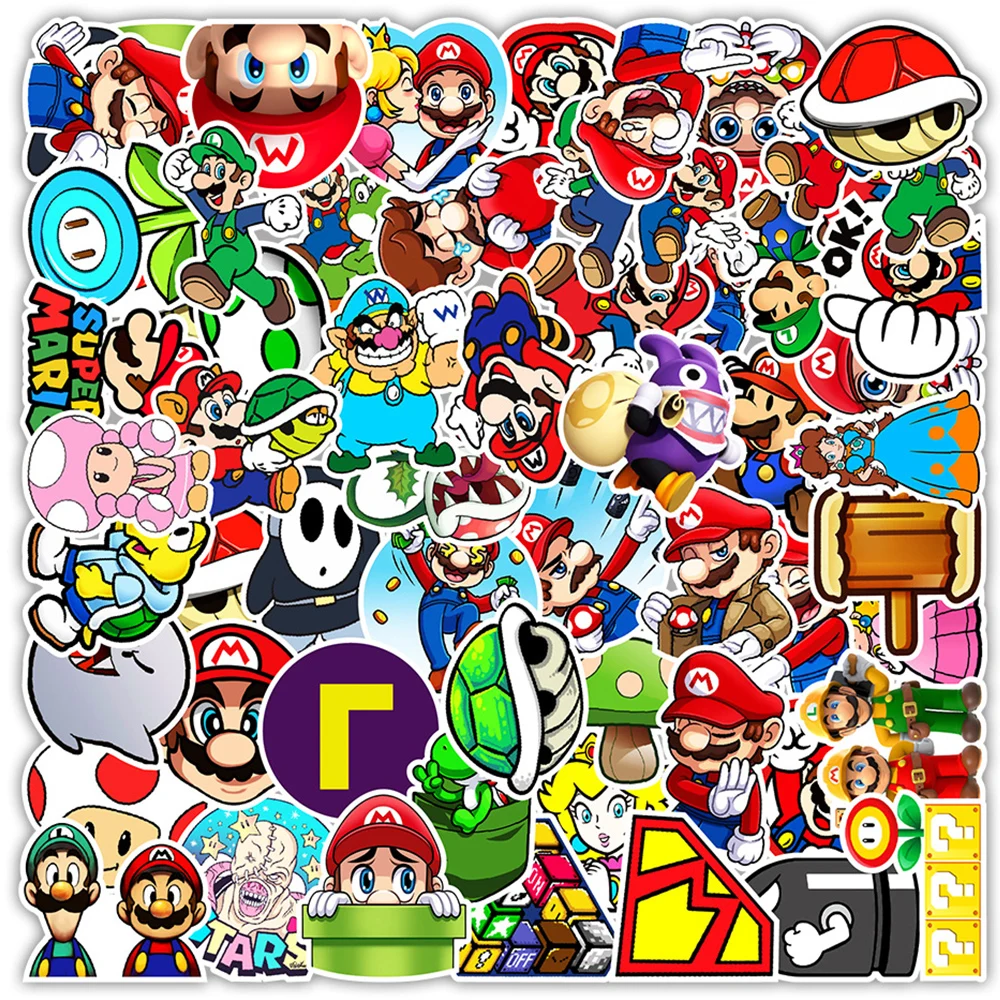 50/100PCS Game Super Mario Bros Anime Stickers Cool Cartoon Graffiti Sticker for Laptop Bicycle Guitar Classic Toy Decal for Kid