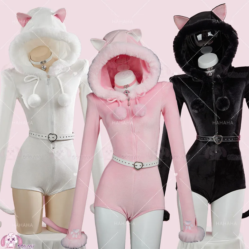 

Y2K Cat Cosplay Costume Jumpsuits For Hallowmas Three Color Option Bodysuit Cat Anthro Style Outfit For Hallowmas Party Adult