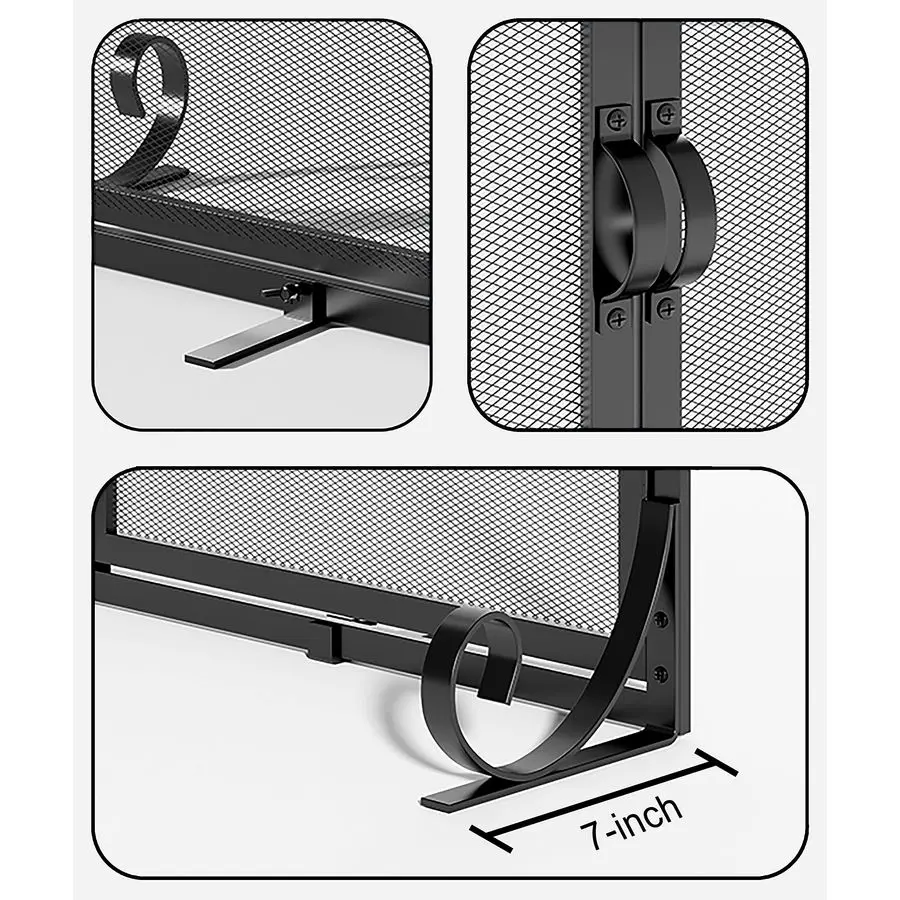 شاشة مدفأة بأبواب مفصلية، إطار فولاذي مطلي بالمسحوق، شبكة معدنية، فولاذ صلب مصنوع يدويًا، تصميم ديكور