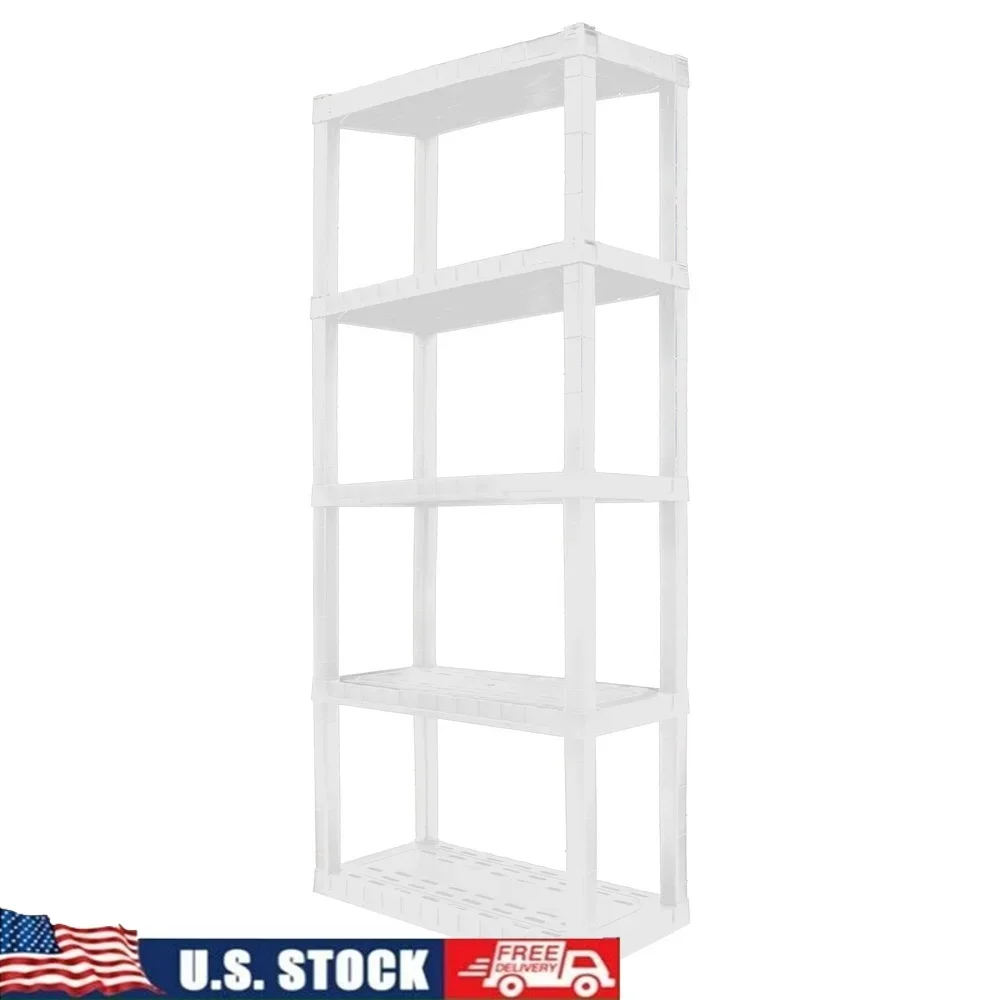 

5-Tier Plastic Shelving Unit Lightweight Garage Storage Shelf Easy Assembly Durable Ventilated Design Total Capacity 500 lbs