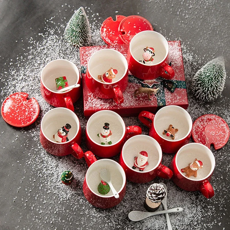 Creative 400ML Ceramic Cup with Lid Stereo Animal Milk Coffee Cup Couple Cup Household Drinking Water Supplies Christmas Gift