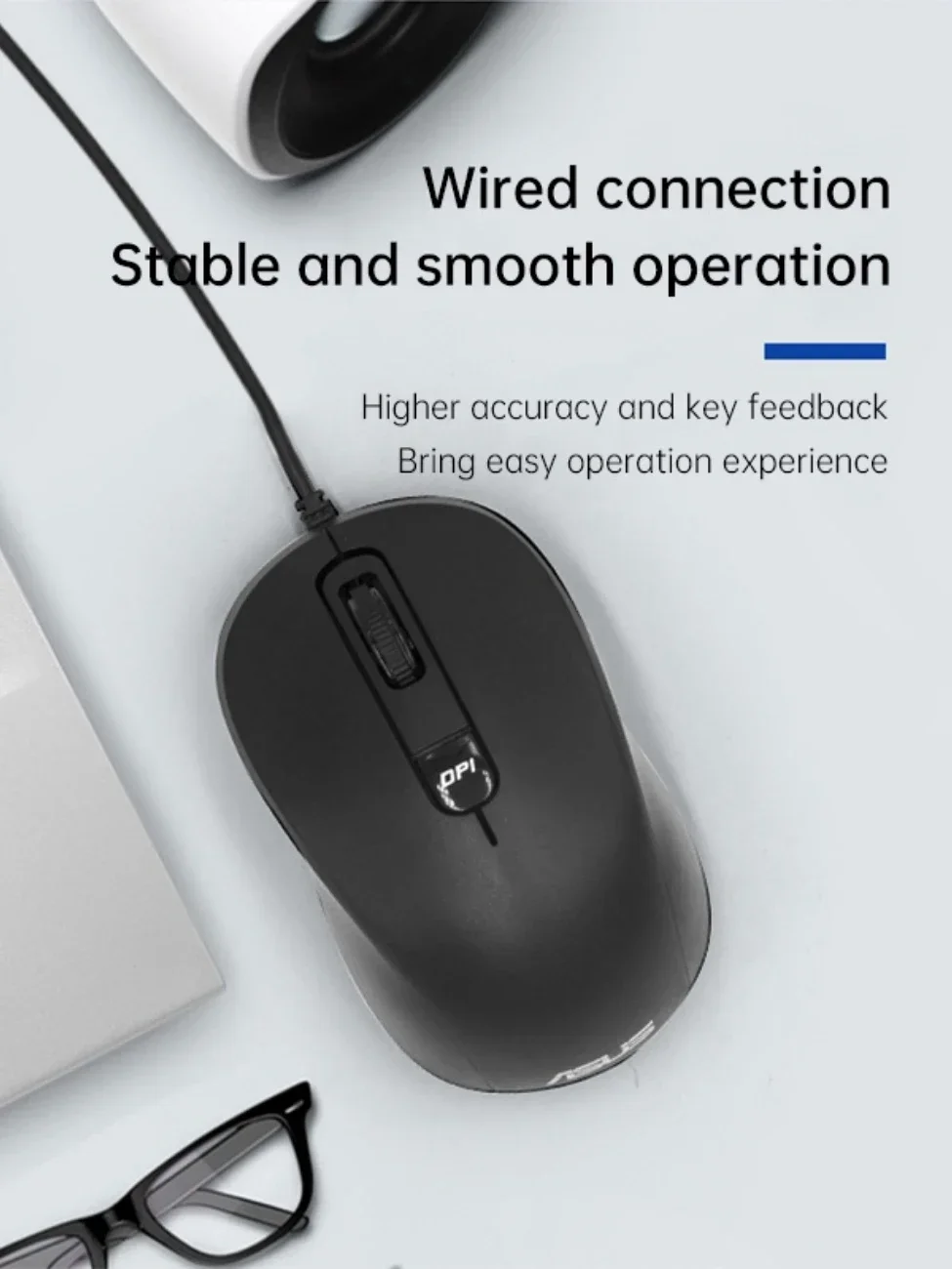 ASUS Wired Blue Ray Silent Mouse ambidestro 3200 DPI Mouse da gioco Office USB Plug and Play Laptop/PC/MAC/PHONE nero