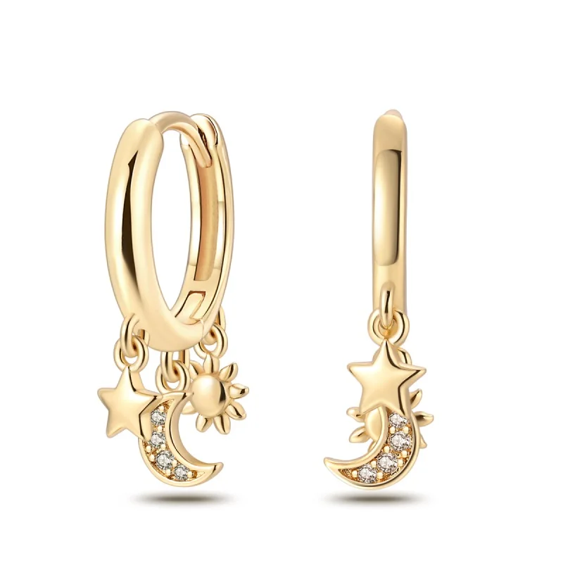 Hot Sales 925 Sterling Silver Gold Star Moon Hoop Earrings For Women Fine Birthday Anniversary Jewelry Gifts