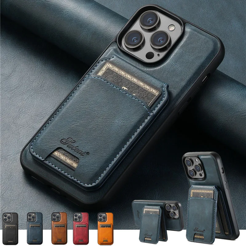 

Магнитный кожаный деловой чехол EUCAGR Magsafe 2 в 1 для iPhone 12 13 14 15 16 Pro Max Plus