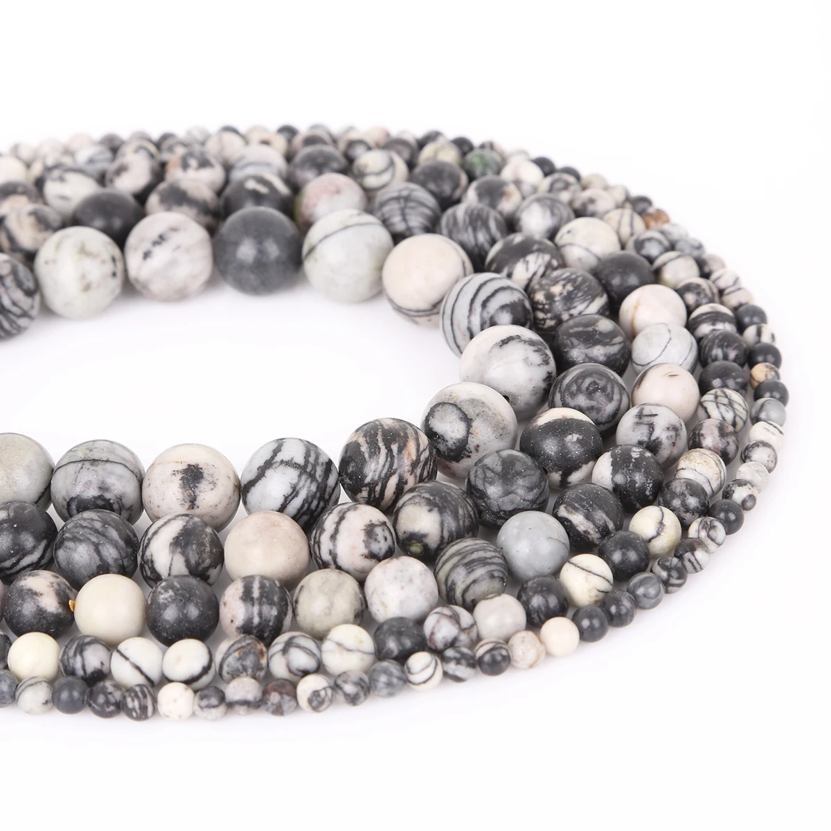 Natursteinperlen mit schwarzen Netzwerkstreifen, runde lose Abstandsperlen für die Schmuckherstellung, DIY-Armband, Halskette – Detail 5