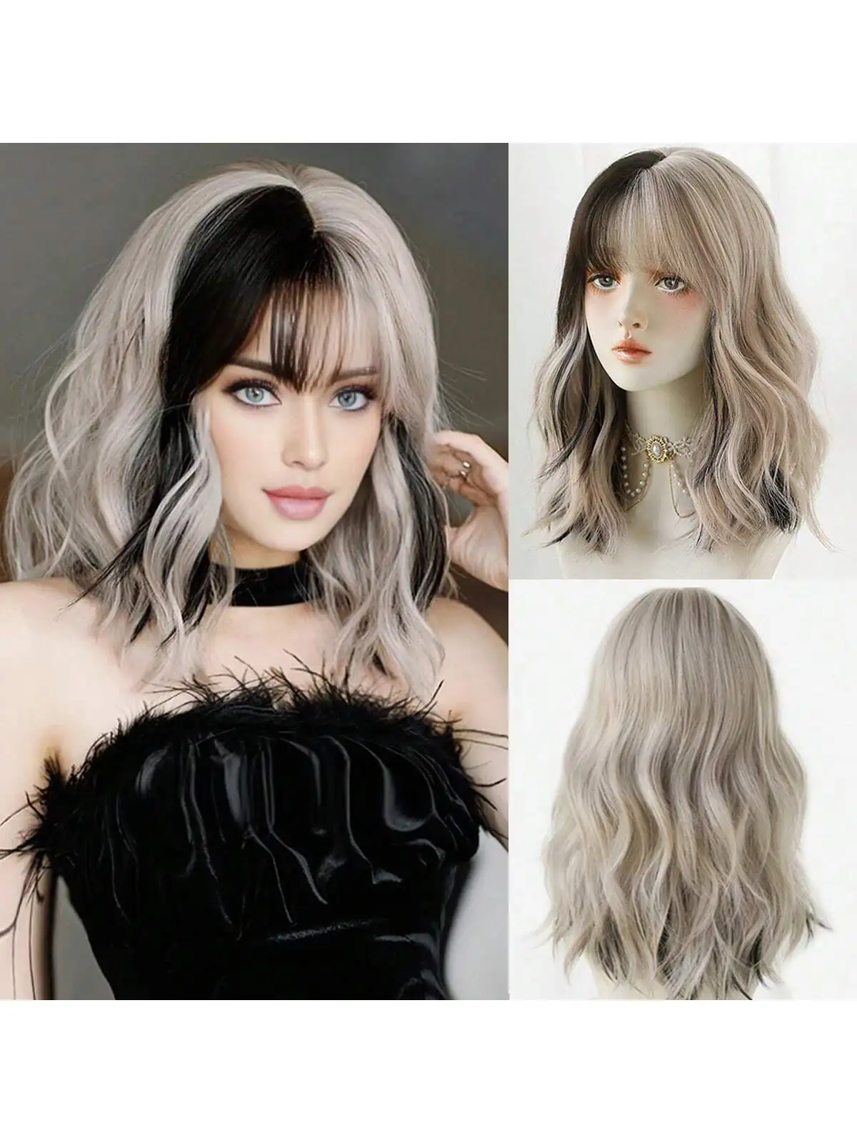 Elegant 12Inch Two-tone Water Wave Synthetic Wig For Women, Suitable For Cosplay, Halloween, Christmas, Daily Wear