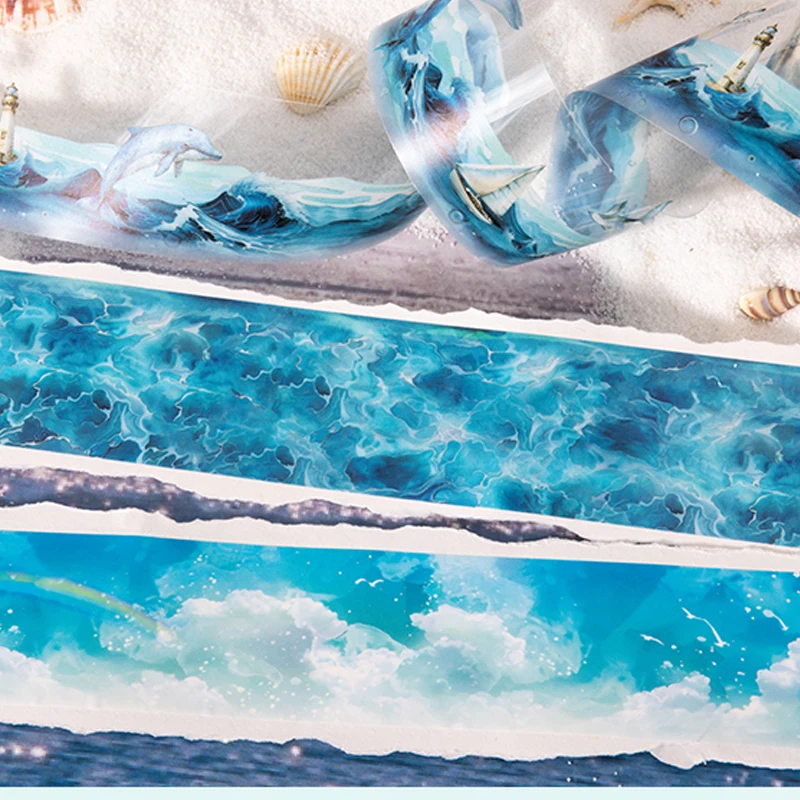 Mr.Paper Diary Around the Sea 시리즈 대화형 매칭 Aquascape 다채로운 테이프 학생을위한 어린이 선물 washi 테이프 세트