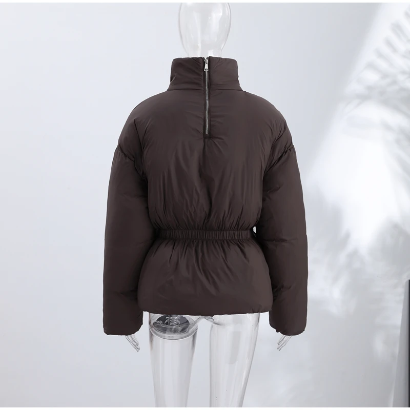 Fashion Glossy Padded Jackets Women's Drawstring Zipper Stand Collar Thicken Coats 2026 New Ladies Winter Solid Color Outwear