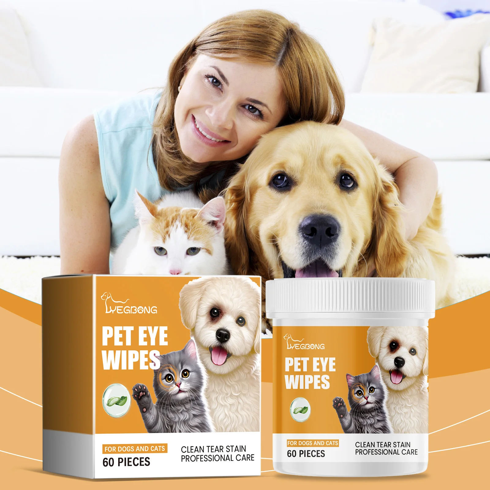Pet Eye Wipes For Cats & Dogs, 60Pcs Gentle Tear Stain Remover Wipes, Aloe Chamomile Extract, Clean Eye Discharge, Soothe Eye Skin, Daily Pet Eye Care Wipes