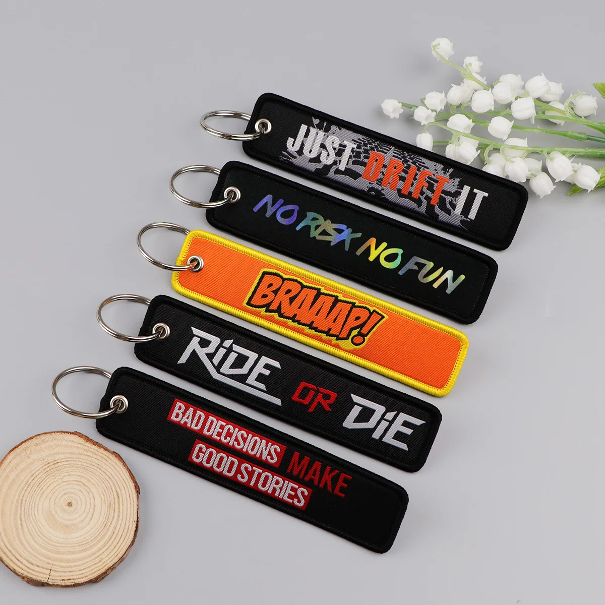 Sarkastisches Zitat Stickerei Schlüsselanhänger Lustiger Schlüsselanhänger für Motorräder Autos Schlüsselanhänger Halter Schlüsselanhänger Chaveiro Schmuck Party Geschenk – Detail 3