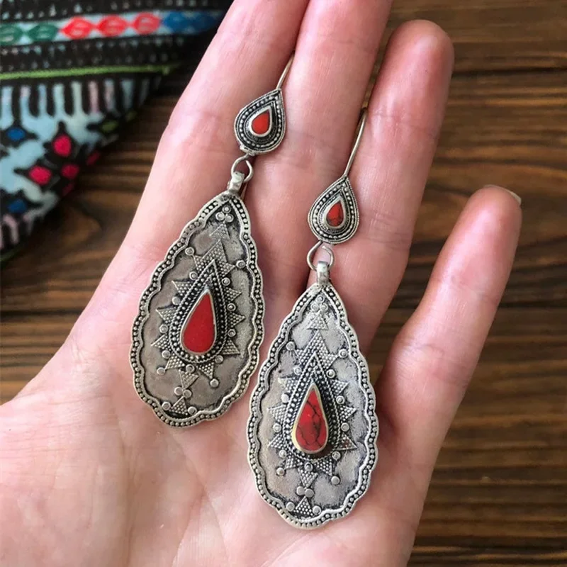 Ethnic Storm, Wholesale of New Western Asian Accessories, European and American Retro Feng Shui Drop Shaped Women's Earrings