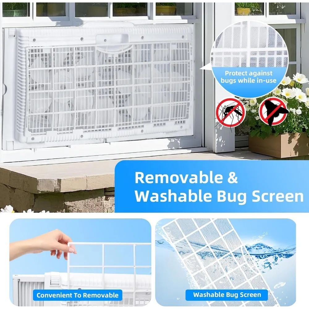 Twin Window Fan with Reversible Airflow and Intruder Alarm, with Remote Control and 3 Speeds, for Home Bedroom