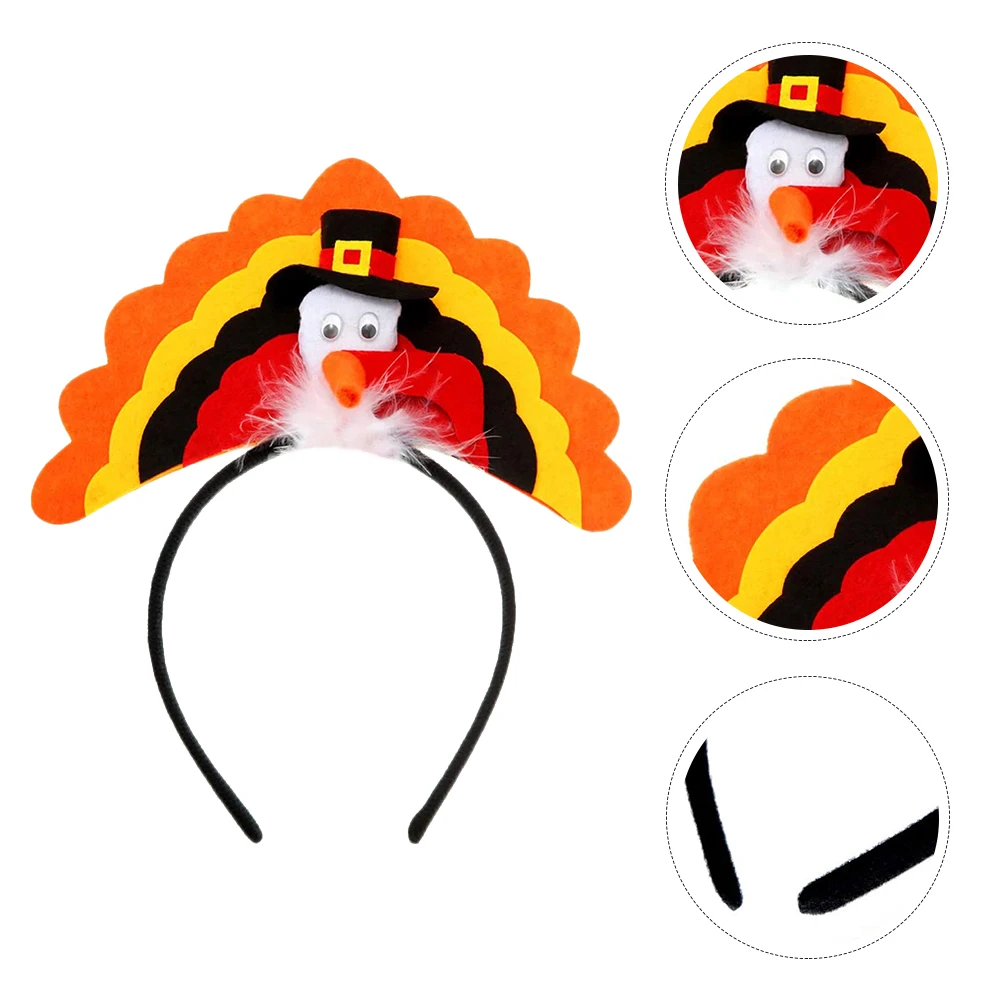 

4Pcs Non-woven Thanksgiving Headband Snot Turkey Pattern Lightweight Comfortable Hairband Party Headdress Holiday Accessories