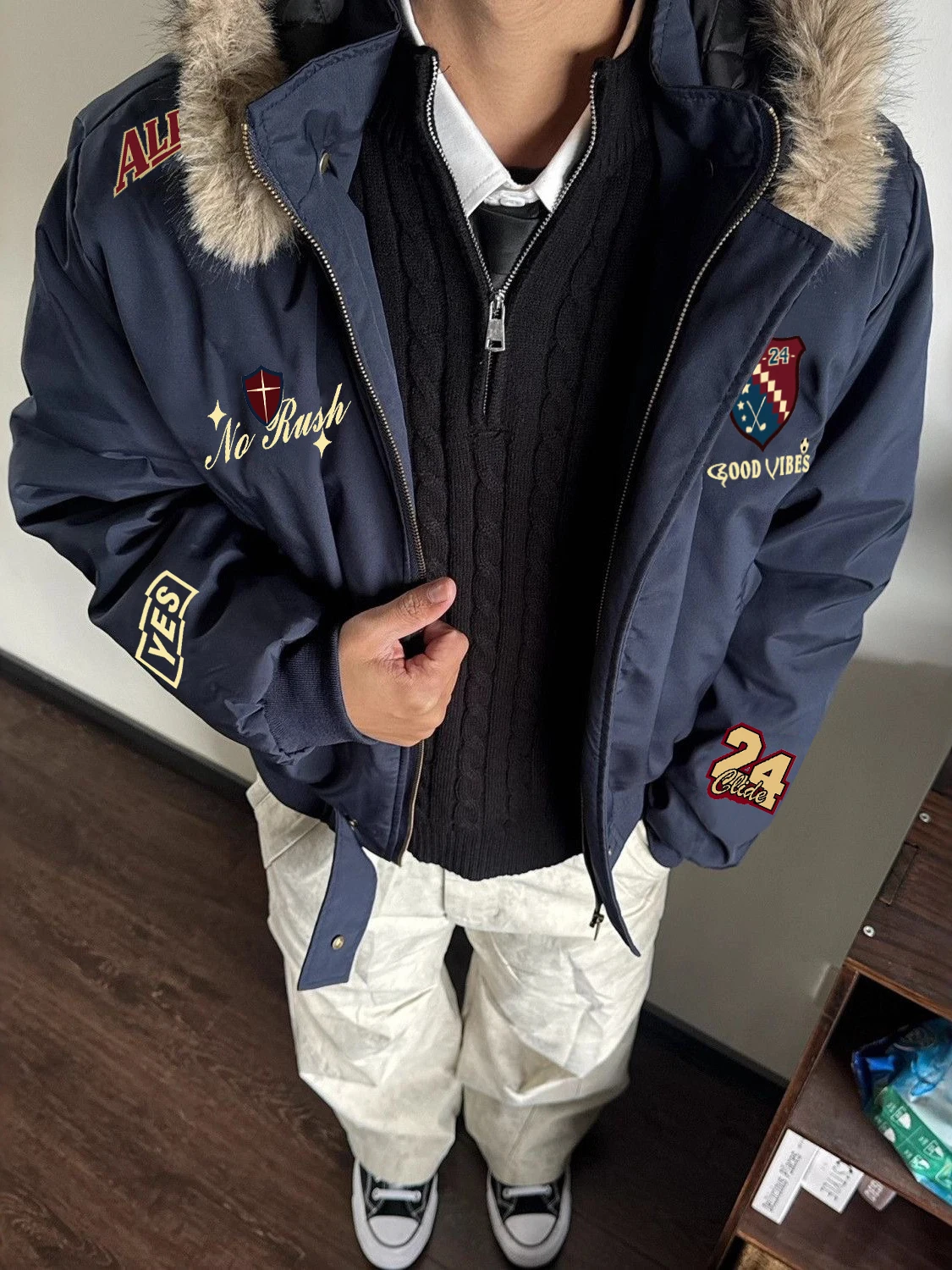 

Мужская хлопковая куртка с вышитым меховым воротником и капюшоном в американском стиле, свободная зимняя теплая верхняя одежда, модное хлопковое пальто для пар