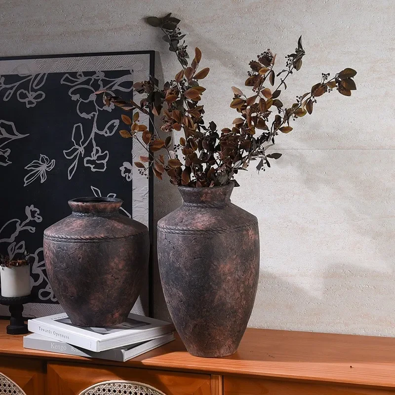 Ceramic vase, flower arrangement, flower arrangement, feeling ornament, retro French wabi, antique style, living room coarse
