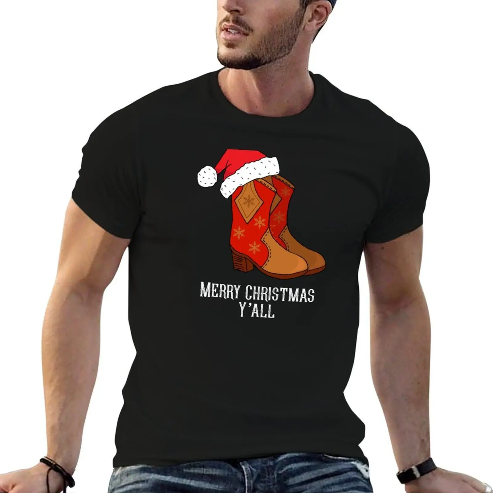 Merry Christmas Y'all Red Western Cowboy Boots T-Shirt cotton t shirt pack t shirt for man t shirts for man slim fit T-shirt