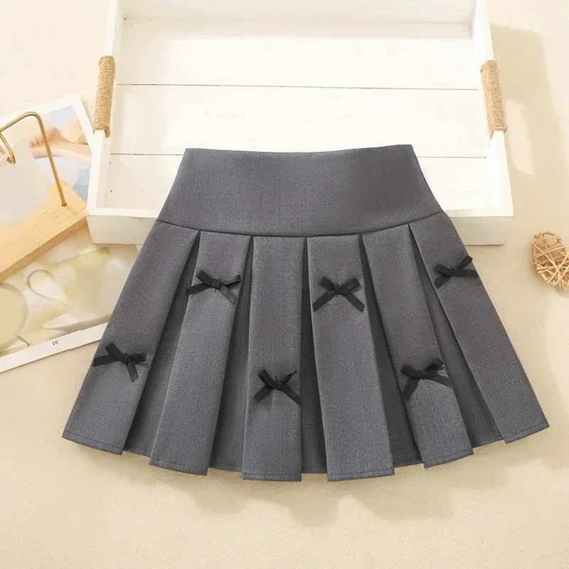 

Girls A-Line Skirts Kids Pleated Bow Skirt 3-12 Years Spring Autumn Toddler Teenage Clothes Children High Waist Short Skirts