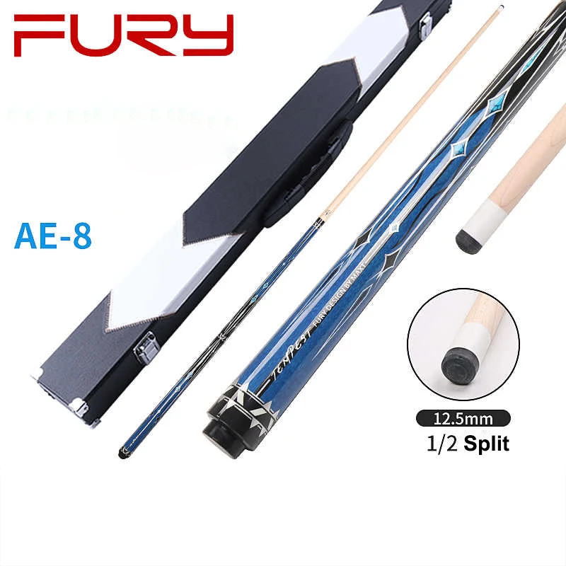 

NEW Fury Model Pool Cue Stick Maple Shaft Billiard Cues White Shaft 12.5mm Tip Size With Pool Cue Case Set