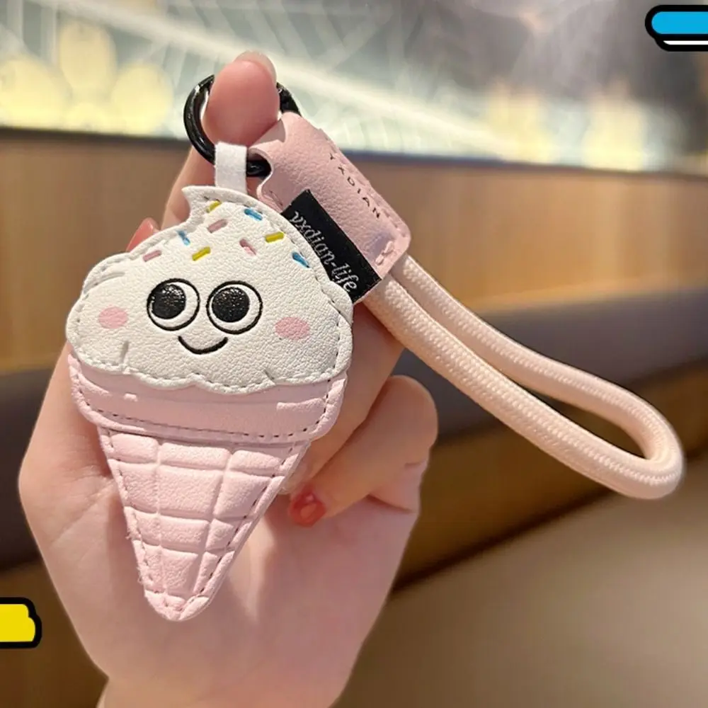 Funny Coffee Cup Shape Keychain French Fries PU Leather Ice Cream Pendant Cartoon Bag Hanging Charm Car Key Ring Gift