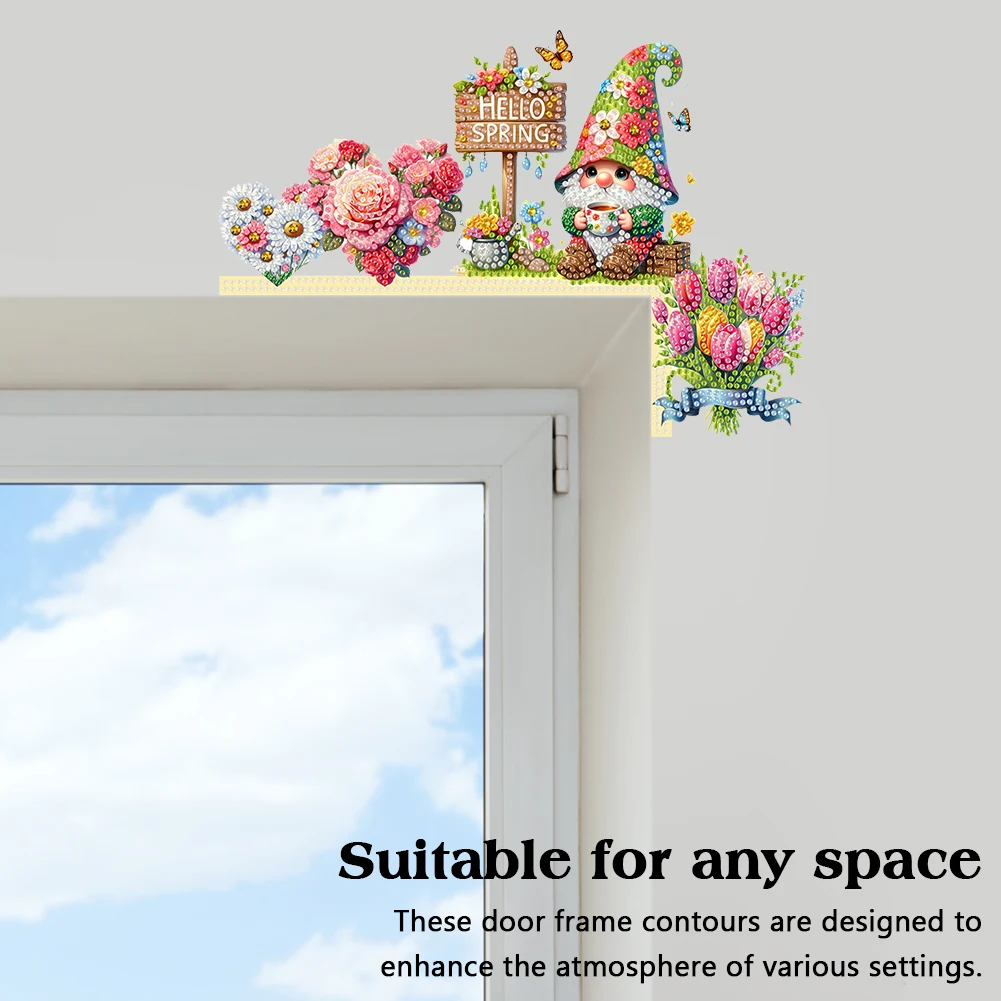

Hello Spring Diamond Painting Door Corner Sign Rhinestone Door Frame Decor 5D DIY Wooden Door Topper for Indoor Outdoor Wall
