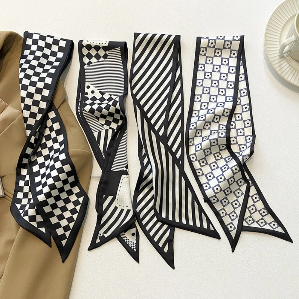 

Fashion Print Silk Skinny Hair Scarf For Women Narrow Ribbon Tie Handle Bag Band Bandana Neckerchief