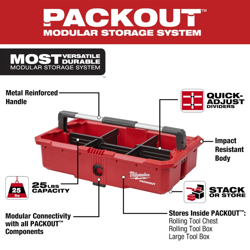 Milwaukee 48-22-8045 PACKOUT Tool Box Without Cover Strong Durable Parts Storage Tool Containment Case