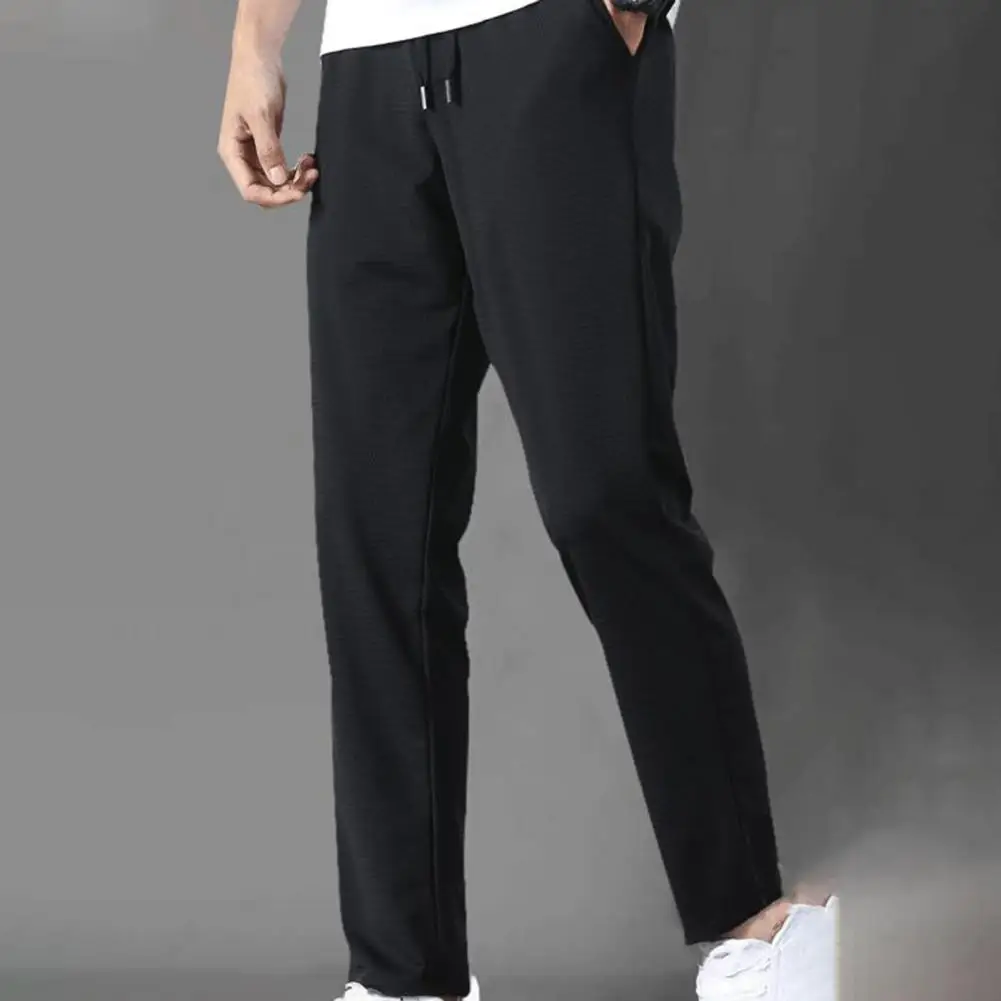 Casual Men Pants Streetwear Ice Cool Thin Elastic Waist Ninth Pants  Loose Trousers Skin-friendly