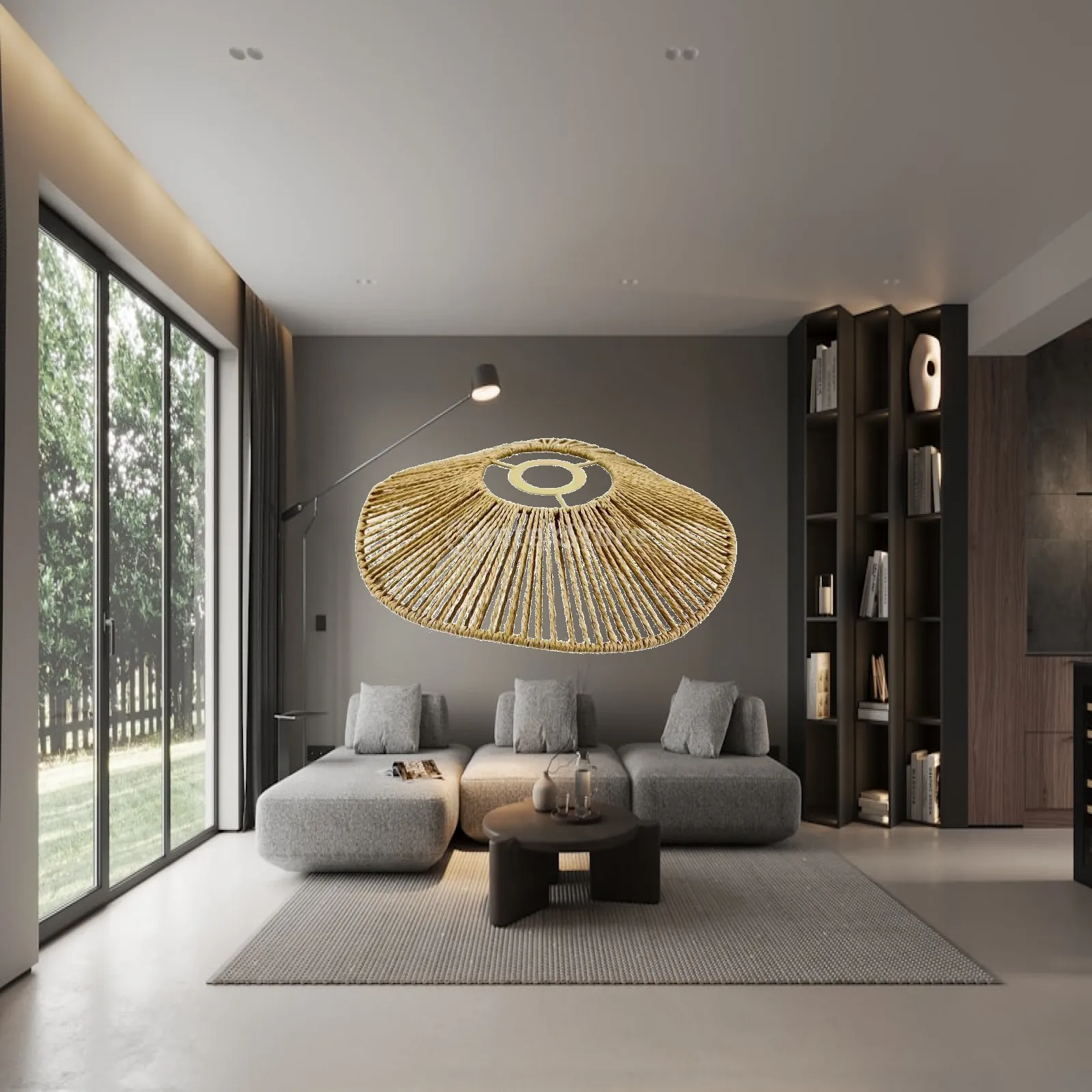 Woven Lamp Shade Paper Rope Lampshade Large Cover Rustic Pendant Lighting for Balcony Study Tearoom