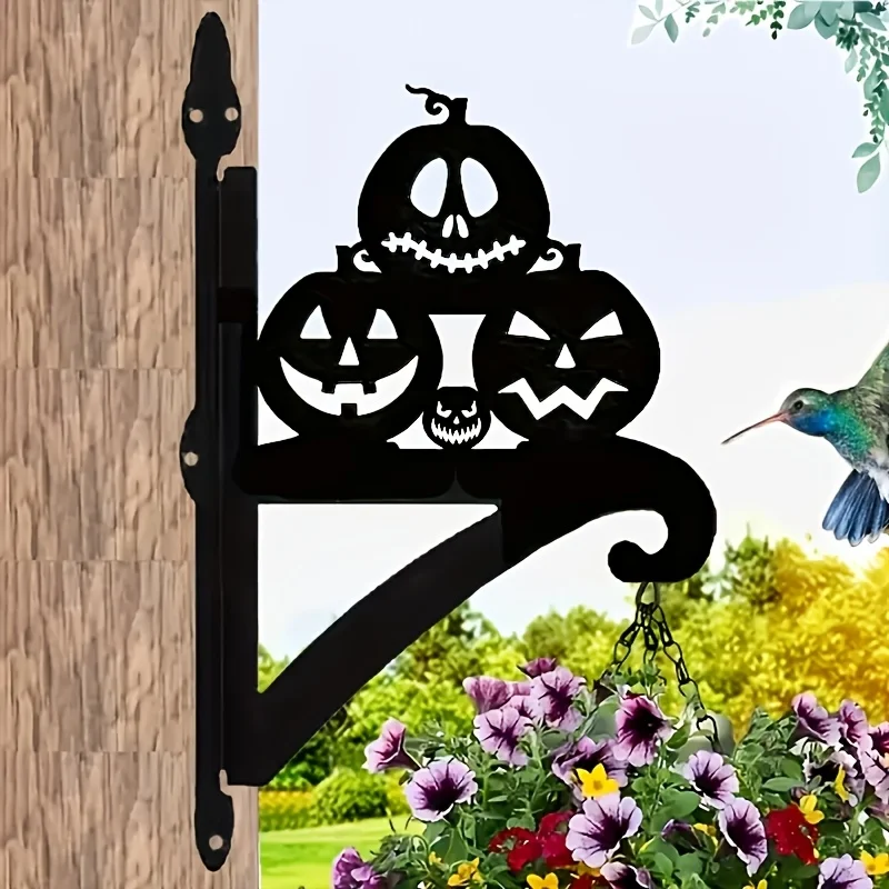 1 Piece 2D European Country-Style Heavy-Duty Wrought Iron Halloween Pumpkin Silhouette Wall-Mounted Plant Hanger - Modern Outdoor Decoration, Suitable for Flower Pots, Lanterns, Bird Feeders, and Wind Chimes - Halloween Decoration