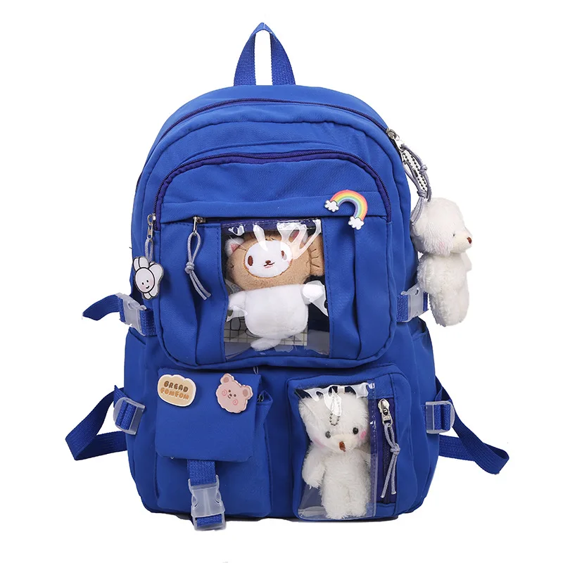 Large-capacity Cute Women Multi-Pocket Nylon Backpack Ins Junior High School Student  Bag Female Girl  Laptop Book