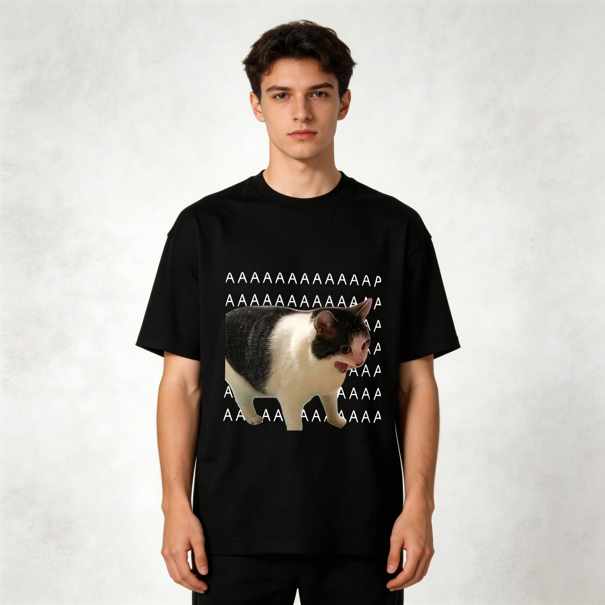 Harajuku Fun Meme Sad Crying Cat Printed T-Shirt Casual Fashion Tees Clothes Women Men Casual Short Sleeve T Shirts Daily Wear