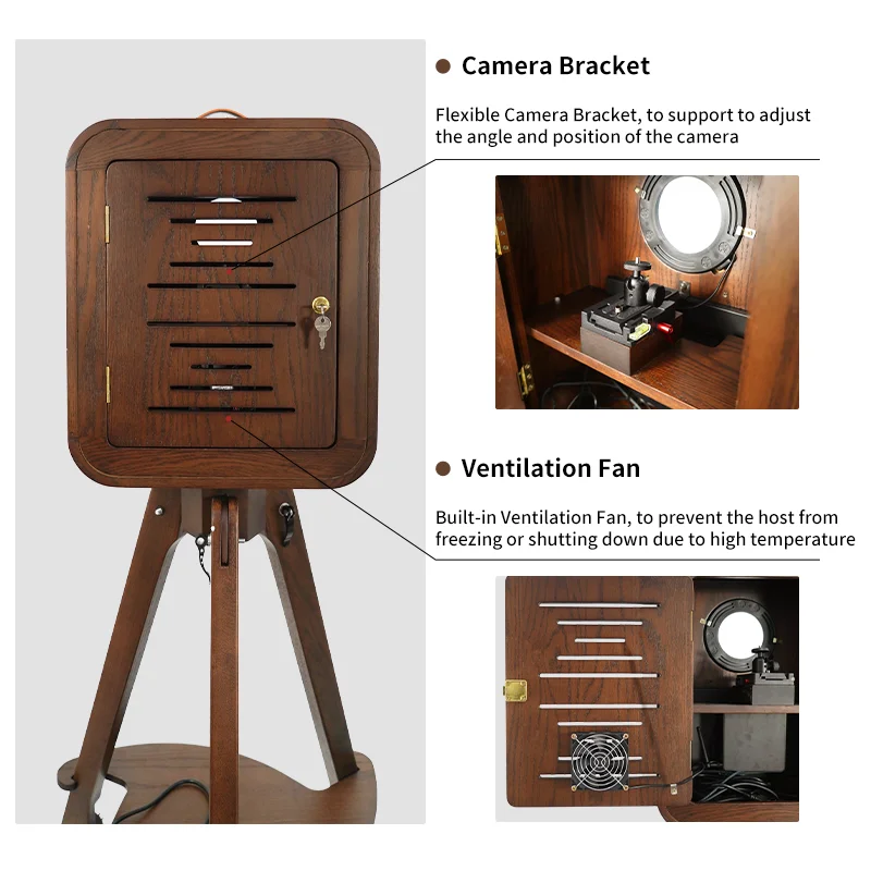 EU Warehouse Delivery Red Oak Portable Photobooth Kiosk With Printer Vintage Wooden Photo Booth Selfie Dslr