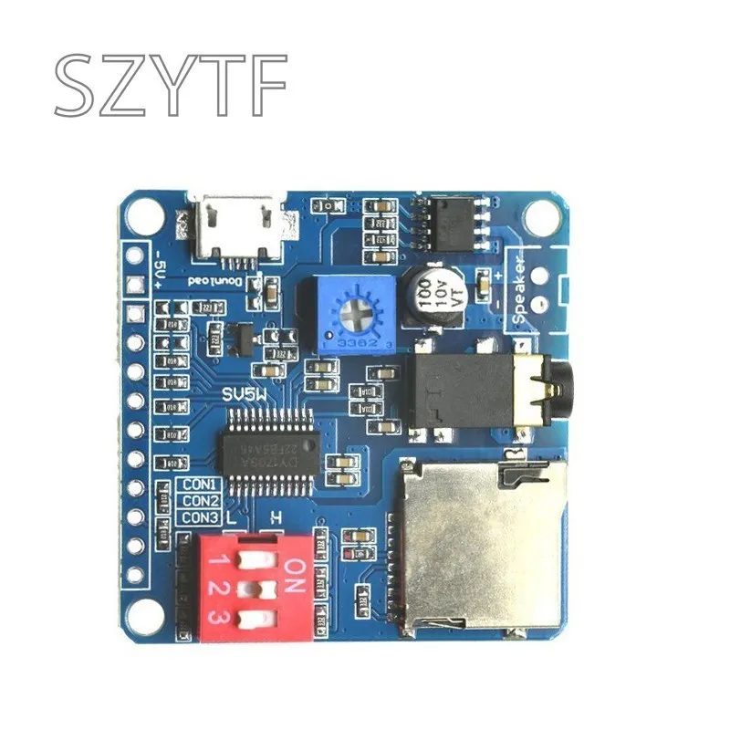 Voice Sound Playback Module Arduino MP3 Player Module UART I/O Trigger Class D Amplifier Board 5W 8M Storage DY-SV5W SD/TF Card