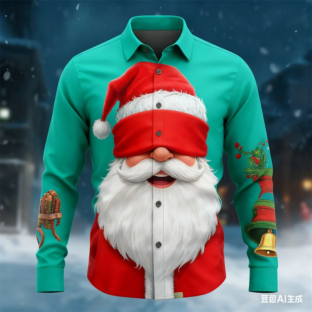 

Рождественская мужская рубашка с длинными рукавами, рубашки с рисунком Санта-Клауса для мужчин, осенне-зимний рождественский свитер, мужские рождественские забавные рубашки