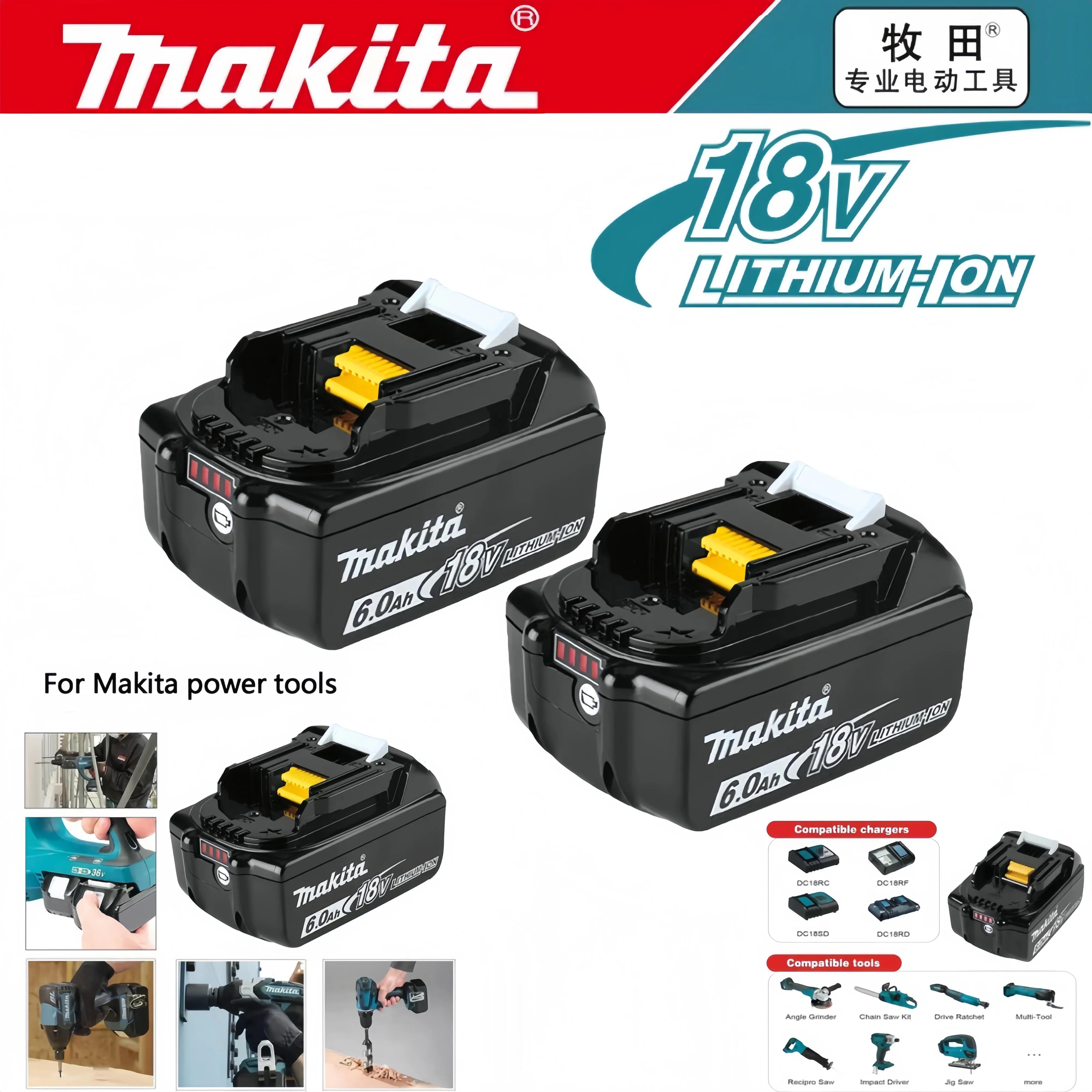 

For Makita Original 18V 6A Rechargeable Power Tools Battery Li-ion Replacement Compatible with BL1860 BL1850 power tools battery