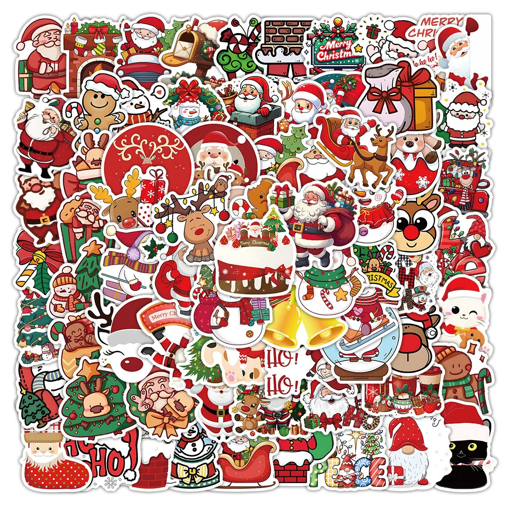 

52/105PCS Cartoon Christmas Festive Christmas Tree Snowman Cute Reindeer Sleigh Decoration Laptop Waterproof Stickers Kids Toy