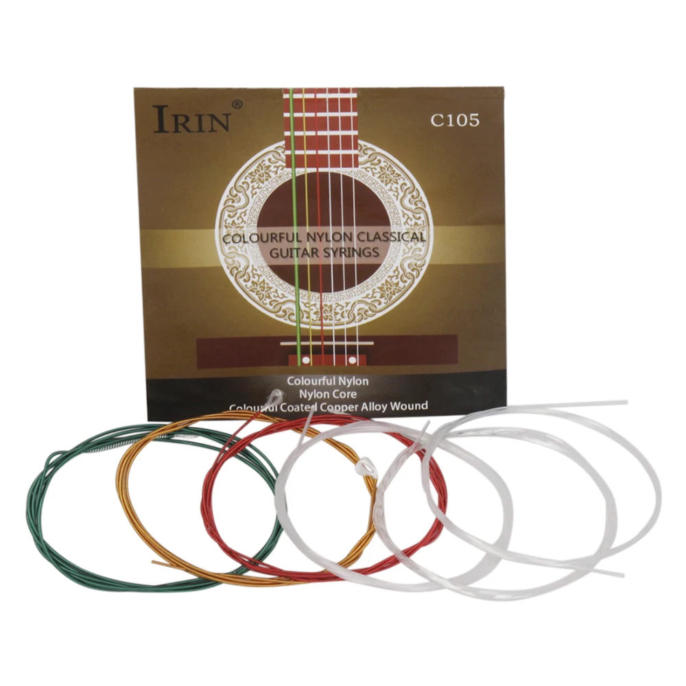 

C105 Colorful Rainbow Acoustic Classical Guitar Strings Nylon Core Colorful Coated Copper Alloy Wound, 6pcs/set (.028-.043)