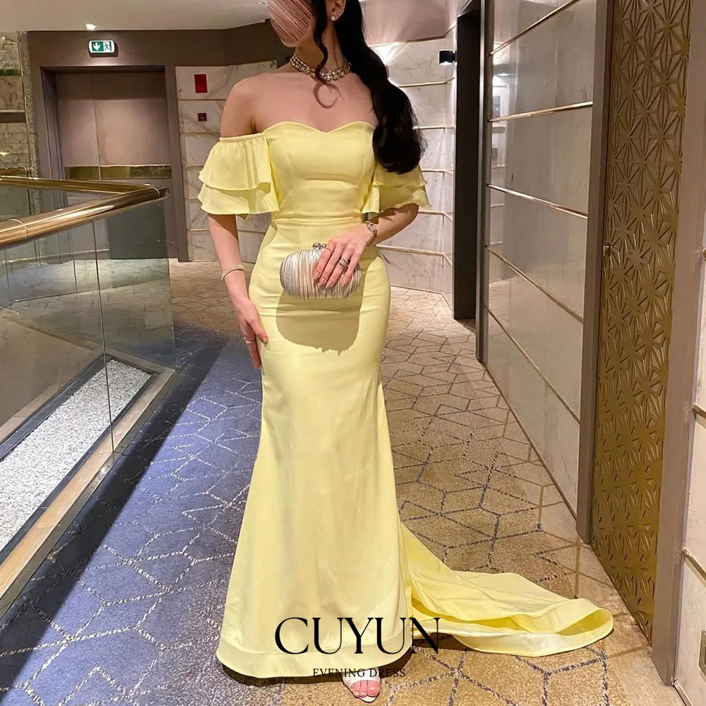 CUYUN قبالة الكتف تكدرت المرأة ثوب مسائي شبه حورية البحر أصفر طويل حفلة موسيقية فستان مخصص فساتين المناسبات الرسمية 2026 #1