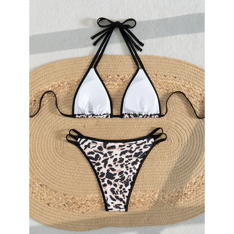 Maillot de bain deux pièces imprimé léopard, sexy, bikini, culotte tanga, ensemble deux pièces, style brésilien, pour femmes, vêtements de plage, 2025