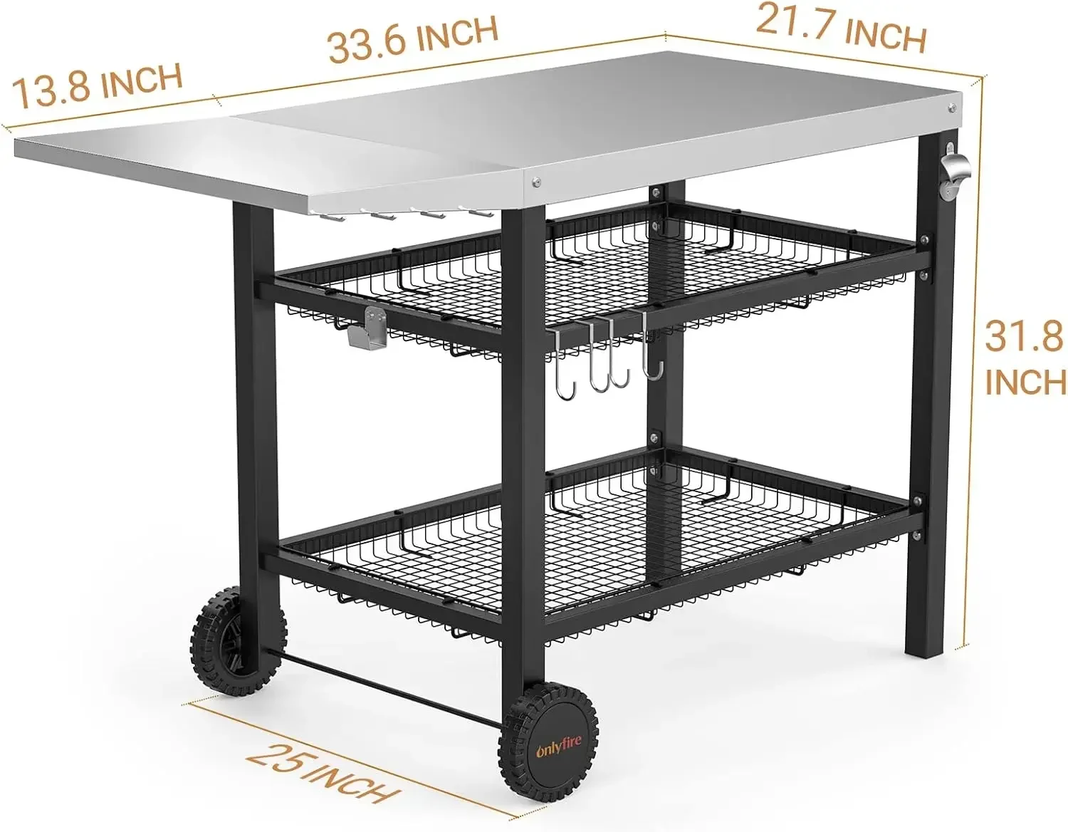 Heiße Verkäufe Outdoor Terrasse Grill Warenkorb Tisch mit beweglichem Pizza Ofen Rack, Edelstahl Flat Top Outdoor Kochen Vorbereitung Tab