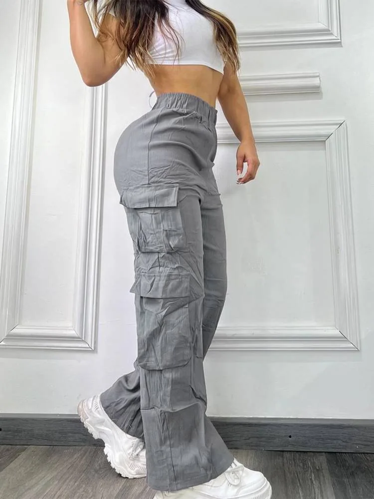 2026 Neue Damen High-Waist Y2K Cargo-Hose Vintage Streetwear Weites Bein Baggy Multi-Taschen Gerade Lässige Alltags-Lounge-Hose – Detail 7