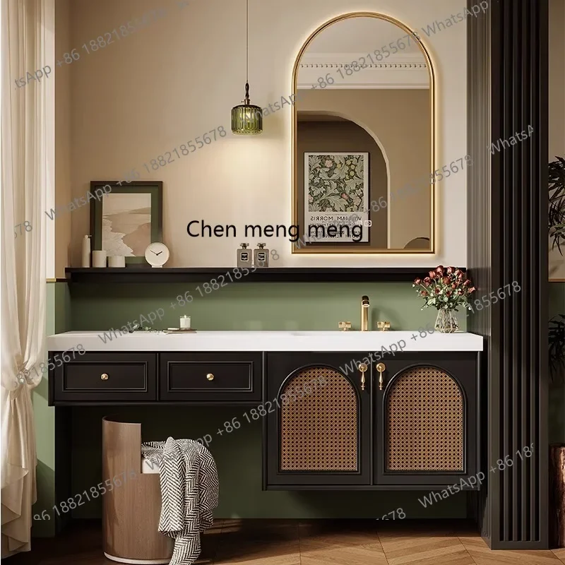 A Oak French Retro Bathroom Cabinet Combination Toilet Wash Sink Wash Basin Cabinet Dresser Cabinet