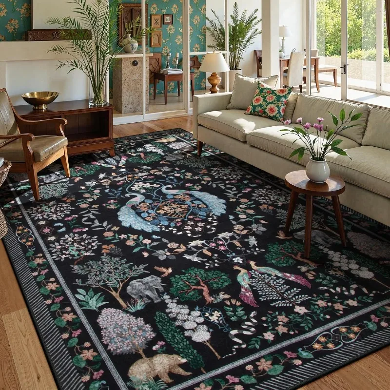 

Carpet for Living Room Floral Birds Pattern Washable Rug Soft Non Slip Sofa Coffee Table Floor Mat Bedroom Nursery Decor Rug 러그