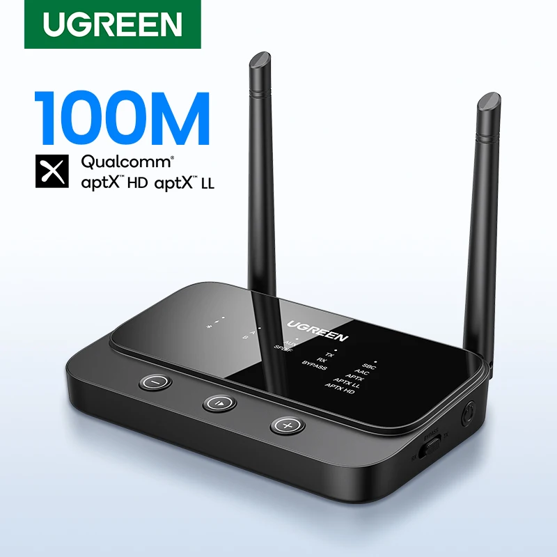 

UGREEN 100m Long Range Bluetooth 5.0 Transmitter Receiver AptX LL AptX HD Audio Adapter Wireless Audio Dongle for TV Home Stereo