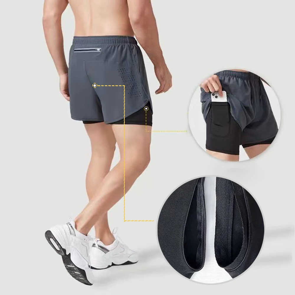 

Track and Field Training Running Shorts Men's Double Layer 2-in-1 Invisible Open Crotch Outdoor Sex Thin Quick-Drying Sweatpants