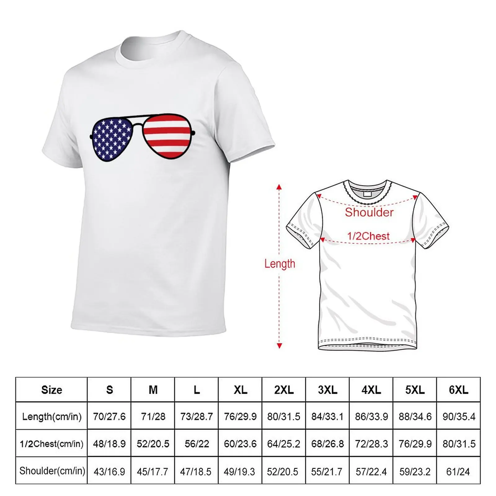 Aviator Sunglasses American Flag T-Shirt Trendy Print Short Sleeve T-Shirt