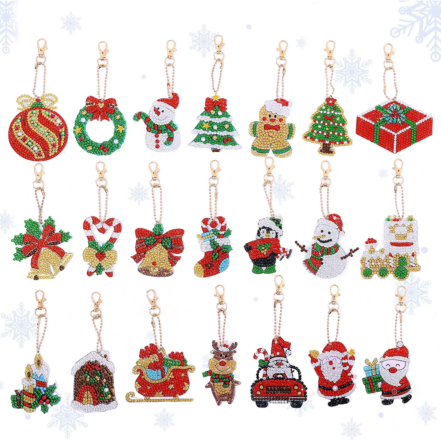 21-teiliges Diamant-Malset für Weihnachtsschlüsselanhänger, DIY Punkt-Diamant-Mosaik, Kristall-Handarbeiten - Geeignet für Schlüsseldekoration